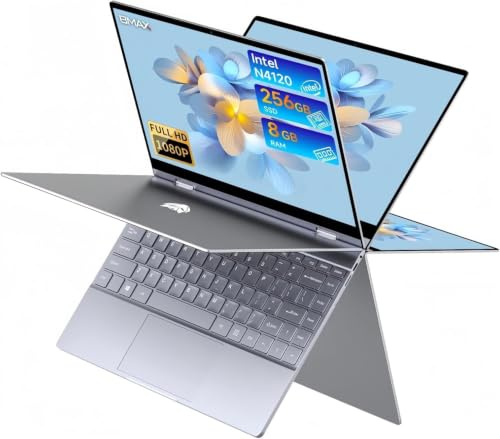 BMAX Ordenador Portátil 2 en 1 Notebook 13,3 Convertible 360° Pantalla Táctil Celeron N4120 8GB RAM 256GB SSD (1TB expansión) Laptop con Teclado retroiluminado BT5.0 Type C Protege el Teclado Español