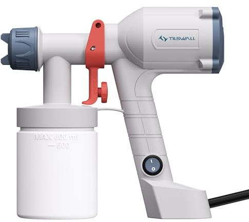 Fence Paint Sprayer, Tilswall Upgraded Ultra-Light Electric Paint Spray Gun with 2 Nozzles & 3 Patterns - Perfect for Fences, Sheds, Walls, Ceilings, Furniture, Cabinets, Garden, Pearl White
