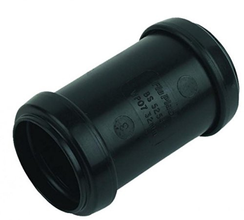 FLOPLAST 32mm Black Pushfit Waste Pipe Coupling - Bag of 2
