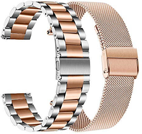 TRUMiRR Kompatibel mit Amazfit GTS 4 Mini/GTS 2 Mini/GTS 3 Armband, 20 mm Schnellverschluss-Armband Edelstahlarmband geflochten für Amazfit GTS/Bip 3 PRO/Bip U/Lite, Roségold Silber + Roségold