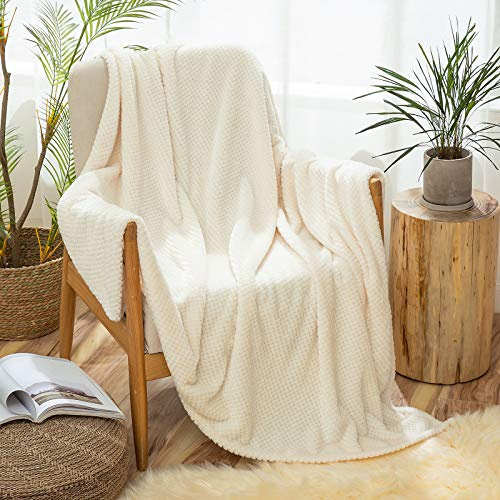 MIULEE Kuscheldecke Granulat Fleecedecke Flanell Decke Weich Flauschig Einfarbig Wohndecken Couchdecke Sofadecke Blanket für Bett Sofa Schlafzimmer Büro, 150x200 cm Cremeweiß