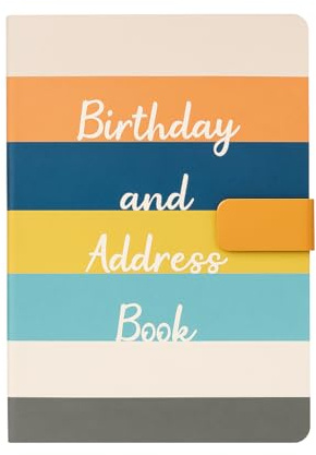 Sixstore Telephone Address & Birthday Book A-Z Index Beautiful Fabric Vintage Style Cover A5 Size Soft Padded Cover Address & Birthday Book with Magnetic Lock, Watercolour Stripe