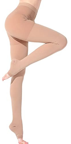 Medizinische Kompressionsstrumpfhose für Damen und Herren, blickdicht, hohe Unterstützung, 20-30 mmHg, abgestufter Kompressionsstrumpf für Schwellungen, Ödeme, Krampfadern, beige, Größe M)