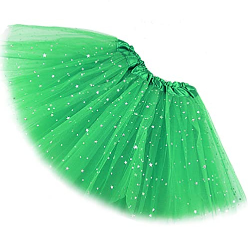 Ugitopi Niñas Sparkle Tutus Princesa Ballet Danza Capas Tul Tutu Faldas, OneSize Green