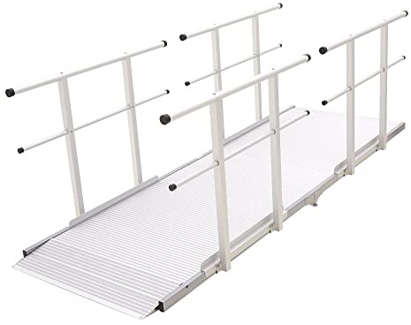 10' Wheelchair Ramp with Handrails for Home Steps, 850 lb Capacity, Non-Slip, Scooter Walker Entry Access, Silver Spring