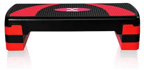 MAXSTRENGTH Aerobic Step – Höhenverstellbarer Übungsschritt, 3 x – 5 x Höhen, Stufe 10, 15, 20, 25 und 30 cm, rutschfeste Stepper, Cardio-Übungen (rot, 3-stufig)