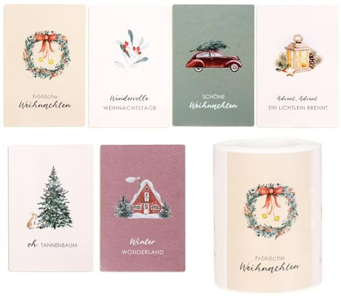 BHGT 250 Stück 5x7.5cm Weihnachtssticker Weihnachten Aufkleber Groß Bunt Sticker Weihnachtsaufkleber Selbstklebend Klebeetiketten Weihnachten Geschenkaufkleber als Deko für Anhänger Geschenke