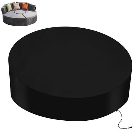 Joparri Sonneninsel Abdeckung Wasserdicht, Rund Schutzhülle mit Einstellbarer Spanngurt, Schutzfolie Sonneninsel Reißfest Winterfest UV Beständig |230x90-50CM