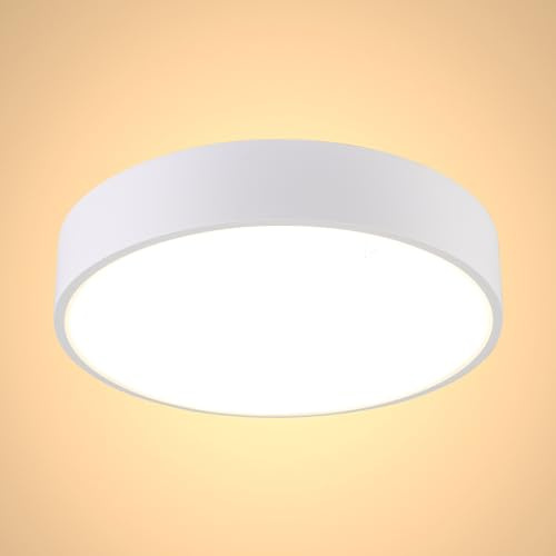 TEKLED Sleek LED Bulkhead Light | Bathroom IP65 Waterproof 24W 4000K 2600lm Cool White CCT | Large Flush Ceiling Light | Interior Exterior Adjustable Wall or Ceiling Mounting Fitting -Round