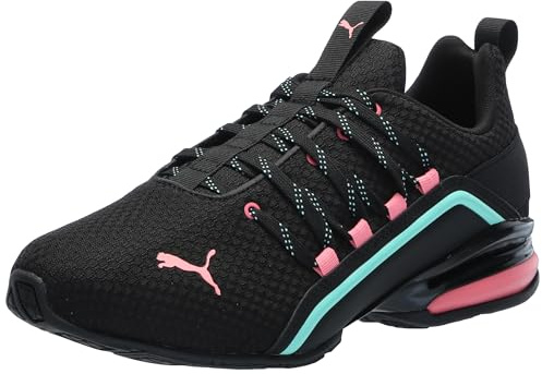 Puma Women's Axelion Cross Trainer, Colorful Contours- Wide- Puma Black-Passionfruit, 9