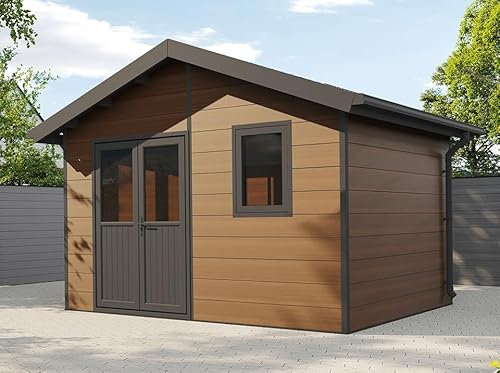 WPC Gartenhaus ISORA – 12 m², braun – Dielenstärke: 28 mm – Werkstattkabine/FahrradGerätehaus – Aluminium-Tischlerei