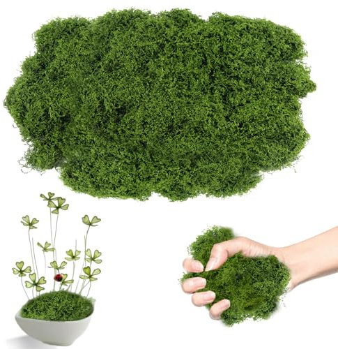 Dball Künstliches Moos 150g faserige Struktur für Moosbilder zum Basteln, Zimmerpflanzen, Kunstähme und Stickerei DIY (Dunkelgrün)