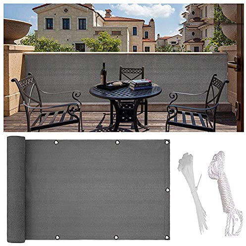 Balkon-Sichtschutzabdeckung 0,9 x 5 m mit multifunktionalen Sichtschutzwänden, Höhe 0,9 m, grau, inklusive Kabelbindern, Seilen