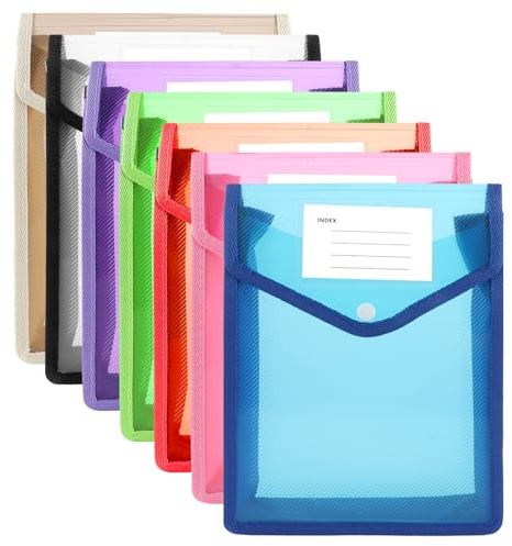 Dokumententasche A5, 9 Stück Dokumentenmappe A5Sammelmappen mit Druckknopf Kunststoff Umschlag Mappe Wasserdicht Sichttasche Dokumenten mit Karte für Reise Büro Schule
