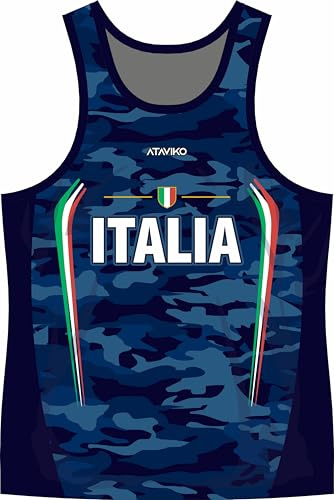 Ataviko Canotta Italia, Gym Palestra, Beach Volley Mare, Passeggio, Sport Estivi (IT, Testo, XL, Regular, Regular, Standard, Blu)