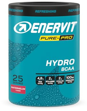 Enervit Pure-Pro Instant Drink BCAA 2:1:1 Gusto Anguria, Integratore in Polvere di Aminoacidi, con Beta-Alanina, L-Citrullina, Rhodiola Rosea, Supporta la performance muscolare, Vegan, Barattolo 335g
