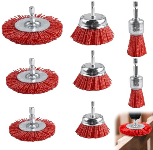 8 spazzole in nylon, filo di nylon con attacco esagonale da 1/4 pollici, inserto abrasivo per trapano, 8 misure, set di spazzole per rimuovere ruggine e filo abrasivo