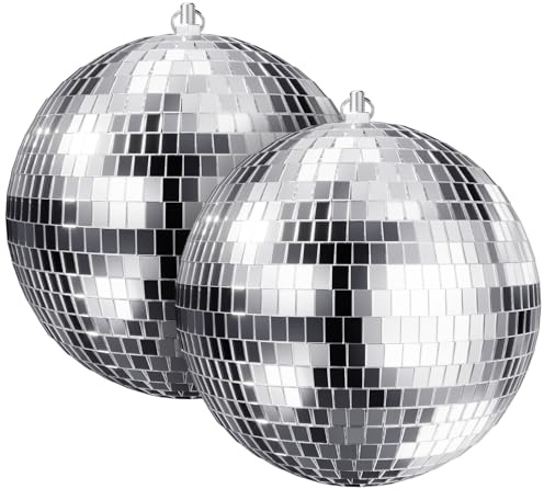 Youdepot 8-Inch Disco Ball 2-Pack – Silver Hanging Mirror Ball with String, Reflective Disco Ball Decorations for Weddings, Birthdays, Classrooms, Home, DIY, Indoor & Outdoor Events