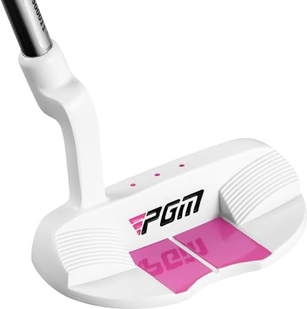 PGM Kids Putter Golf Club Right Handed with Alignment Line | Age 3-8 Soft Grip Stainless Steel Mallet Putter with Enhanced Control and High Forgiveness White Rose Pink