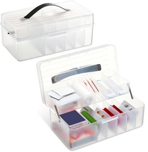 Honeydak 2 Pcs Clear Plastic Bandages Storage Organizer 2 Tiers First Aid Box Large Portable Medicine Container Holder Empty for Home Cabinet Office Travel School Use Supplies