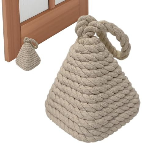 Weighted Door Stopper - Cotton and Linen Rope | Rope Knot Door Stop with Handle | Rustic Farmhouse Gate Wedge, Heavy Duty Interior Blocker for Window Bookend Dog Toy, Holder Keeps Doors Open