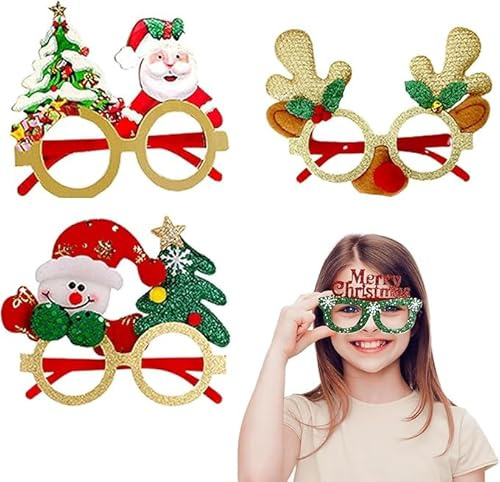 Mikiuly Weihnachtsfeier,Weihnachten Dekoration Brillen,Kinder Weihnachtsbrillen,Weihnachten Brille Rahmen,Lustige Brillen,Partybrillen Brillenrahmen,für Kinder Erwachsene,Zufällige Farbe