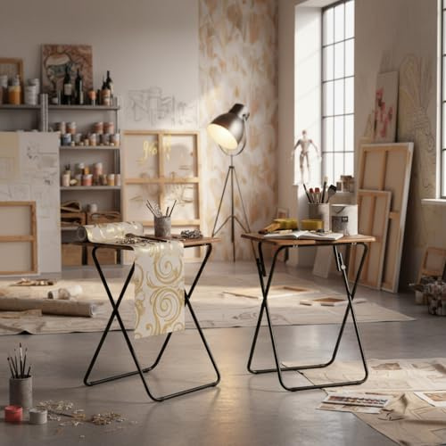 HOMYLIN Juego de 2 mesas de preparación de papel pintado - MDF con superficie de PVC, ideal para proyectos de empapelado, color marrón