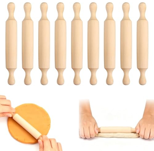 Rolling Pin for Baking, 9 Pcs Clay Pins Playdough Wooden Rollers Fondant Small Roller 5.5inch Length, Play Mini Wood Dough Products Pizza Tools Accessories Craft Dumpling House