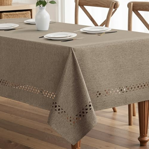 MIULEE Tovaglia Lino Impermeabile 140x180CM Tavolo Cucina Cachi 1 Pezzo | Anti-Macchia Elegante Design Intaglio Rettangolare Giardino Feste Pranzo Lavabile Facile Pulizia