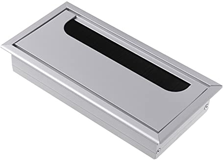 Passacavo per scrivania, Passacavo da tavolo, copriforo for passacavo rettangolare in lega di alluminio for scrivania ufficio con spazzola nera(80x160mm Silver)