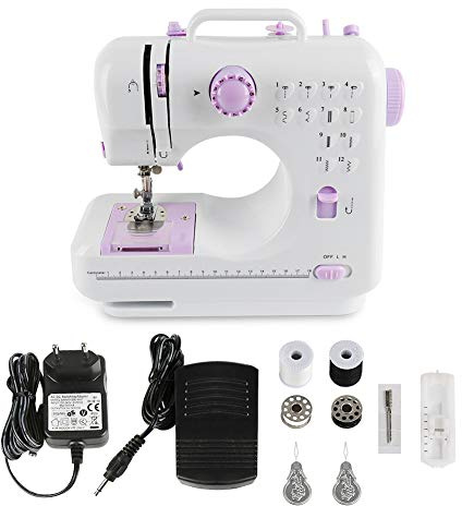 Belfoyer Nähmaschine Elektrisch 505, Mini Nähmaschine für Anfänger & Kinder, 12 Stichprogramme mit Overlock-Funktion, Doppelfaden, LED-Licht & Fußpedal, Tragbare Sewing Machine (Weiß)