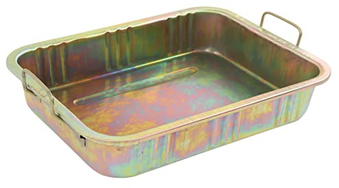 HELEVIA Ölauffangwanne aus Verzinktem Metall, Rostfrei und Langlebig, für Autos, Motorräder, Boote, mit Praktischen Vertiefungen Zum Schutz von Garagenböden (500x380x95mm)