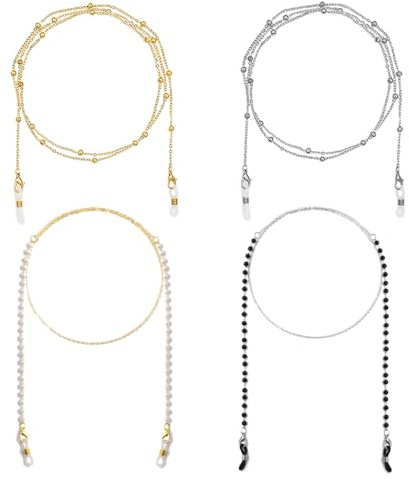 HMCEY 4 PCS Cadena Gafas Perlas,Cordon Gafas Elegante,Cuerda Gafas de Moda Fina,Correa Gafas Deporte,Cinta para Gafas de Seguridad,Eyeglass Chain Glasses Strap para Gafas de Sol, Lectura, Máscara
