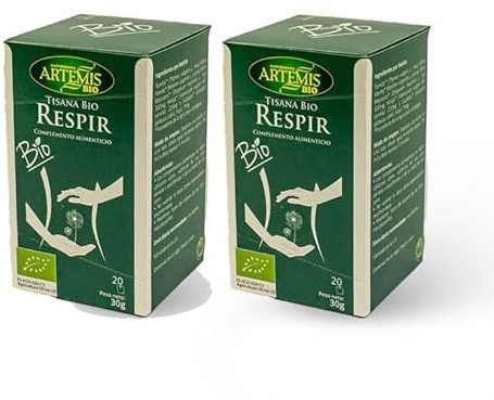 Pack 2 x Tisana Respir-T Artemis Bio 20 filtros (40 bolsitas) | Infusión ecológica de hierbas balsámicas | Sin teína, ideal para la garganta y las vías respiratorias, caliente o fría