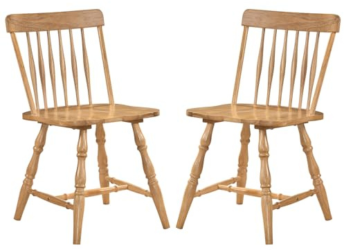 Giantex Windsor Dining Chairs Set of 2, Modern Rubber Wood Kitchen Chairs with Turned Legs, Curved Spindle Back & Contoured Sat, Wooden Dining Room Chair for Living Room Restaurant, Natural