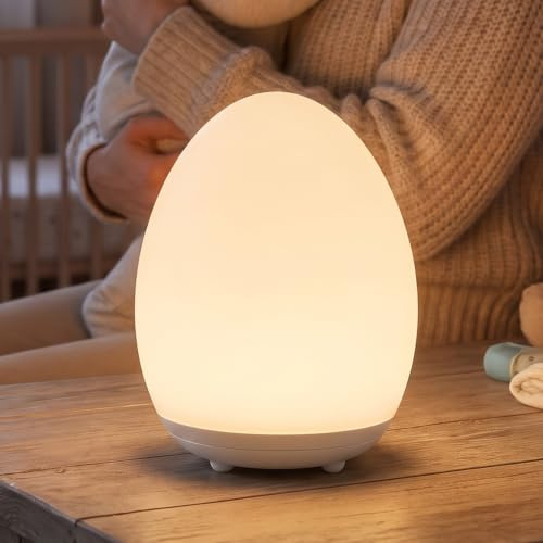 Macchiatto amningsljus baby nattlampa ägg, dimbar touch-lampa med batteri, nattlampa barn 2 600 mAh, 7 färger RGB, 30/60 min timer, minnesfunktion, vikkrok, för amning i babyrummet, amning