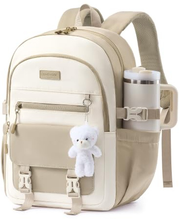 LOVEVOOK skolryggsäck tonåring flickor laptop ryggsäck skola med stort fack, Beige khaki, 15.6