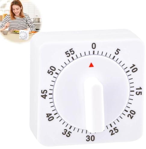 Mechanical Kitchen Timer,Cooking Timer,Egg Timers For Boiling Eggs,60-Minute/1 Hour Wind-Up Countdown Clock,Square White Clock,Loud Alarm,Visual Display,Adjustable,For Cooking,Baking,Exercise,Study