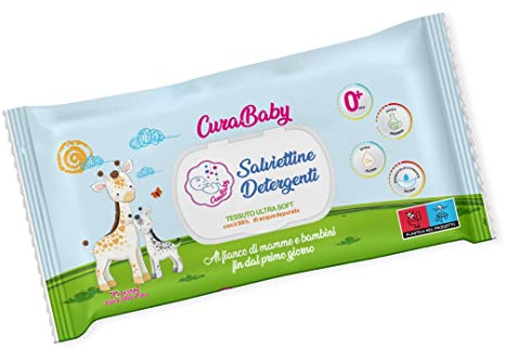 Salviette Igienizzanti Per Neonati Cura Baby. Salviettine Detergenti Imbevute Cambio Pannolino 72 Salviette (12 Confezioni 800+ Salviette). Originale Cura Farma