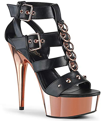 Pleaser Damer Delight-658 platåsandaler, Blk Faux läder roséguld krom, 43 EU