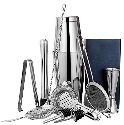 Baijian 11 Pz Set Cocktail Professionale Cocktail Shaker Set Acciaio Inox Boston (Stile Kit per Fare Cocktail Kit da Barman Kit Attrezzatura Bar (Silver)