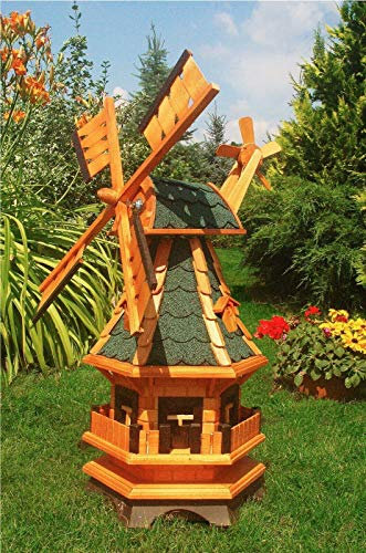 XL Premium LED Solar Windmühle aus Holz 100 cm kugelgelagert Garten Deko 1,0m