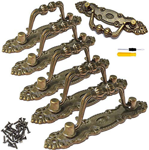 cersaty 6 Stück Vintage Möbelgriff,Zink Legierung Antik Schrankgriffe,Griffe Möbel für Schubladen, Truhen, Schränke, Kommoden, Küchen, Hause DIY Decor,mit 12×Schrauben+Schraubendreher(10.5×2×3.5CM)