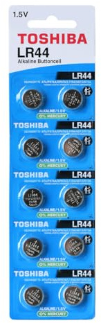 Toshiba LR44 / 1154 / AG13 / A76 Button Cell Batteries Long Life - LR44 / 1154 / AG13 / A76 1.5v Alkaline Battery for Hearing Aids, Watches, Small Electronics & More – Coin Battery Packs - Pack of 10