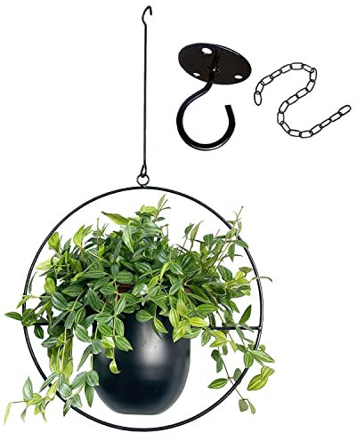 VDYXEW Hängende Pflanzgefäße für Innen- und Außenpflanzen mit Haken aus Metall, moderner Wand- und Deckenpflanzer, minimalistischer Blumentopf, Hänger für Heimdekoration, schwarz (1 Stück)