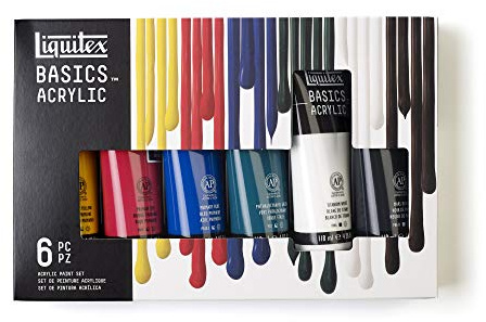 Liquitex 3699420 basics – akrylfärg, monopigmenterade konstnärspigmenteringar, ljusäkta, medelviskositet, arkivkvalitet, sidenglänsande finish – set om 6 färger, 118 ml, 6 färger i 118 ml tuber