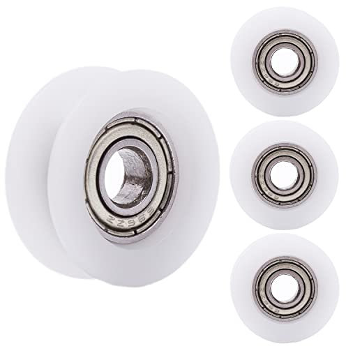 U-Nut Riemenscheibe 4 Stück 6x24x9mm U-Rille Rollen-Rollenführungsrad Nylon Führungs Rollenrad Kugel für Türen und Fenster Schränke, Schubladen,Drucker Weiß