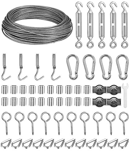 2mm Stahlseil Kit, 30m Drahtseil Edelstahl Spanndraht, Ummantelt Rankhilfe Drahtseil mit ösen Drahtseilklemme, für Kletterpflanzen, String Light Suspension, Wäscheleine Stahlseil