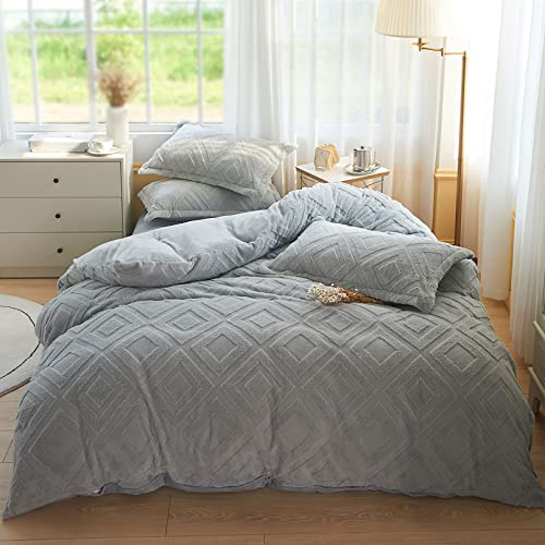 KEAYOO Biancheria da letto in peluche, 135 x 200 cm, con morbido pile Teddy, extra calda, per l'inverno, federa 80 x 80 cm (grigio, 135 x 200)