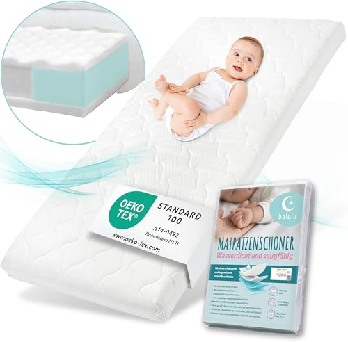 Sun Garden Babymatratze, Oeko Tex 100 Zertifiziert, 60x120 cm | Kindermatratze 60x120 cm mit Trittkante + Matratzenschoner, Baby Matratze für Babybett, Kinderbett oder Reisebett